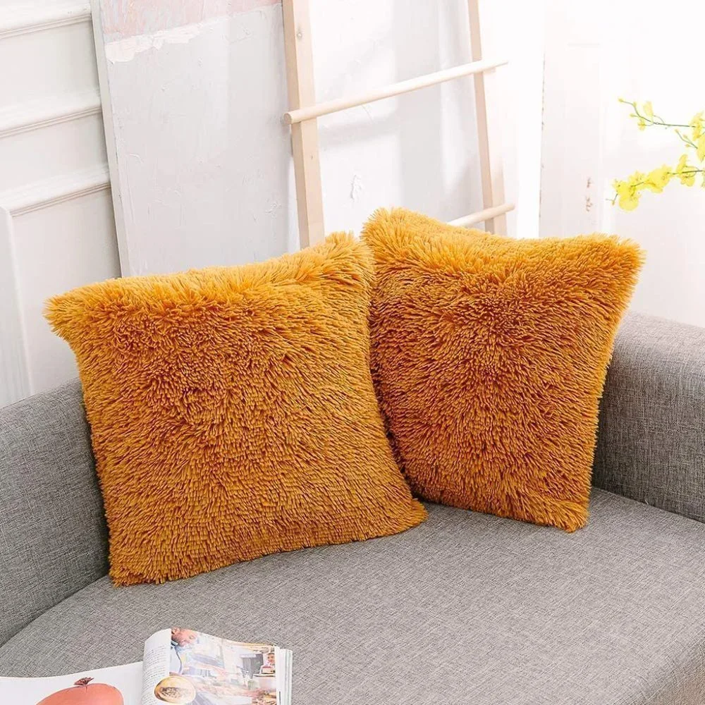 Yellow Luxury Furry Farmhouse Adorable Throw Pillow Decor Cover Set Bedroom/Sofa - Picture 4 of 8